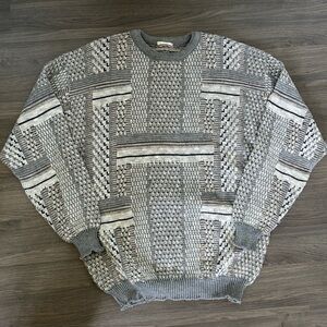 Vintage Grey and Rainbow Colour Knit 3D Knit Patterned Sweater